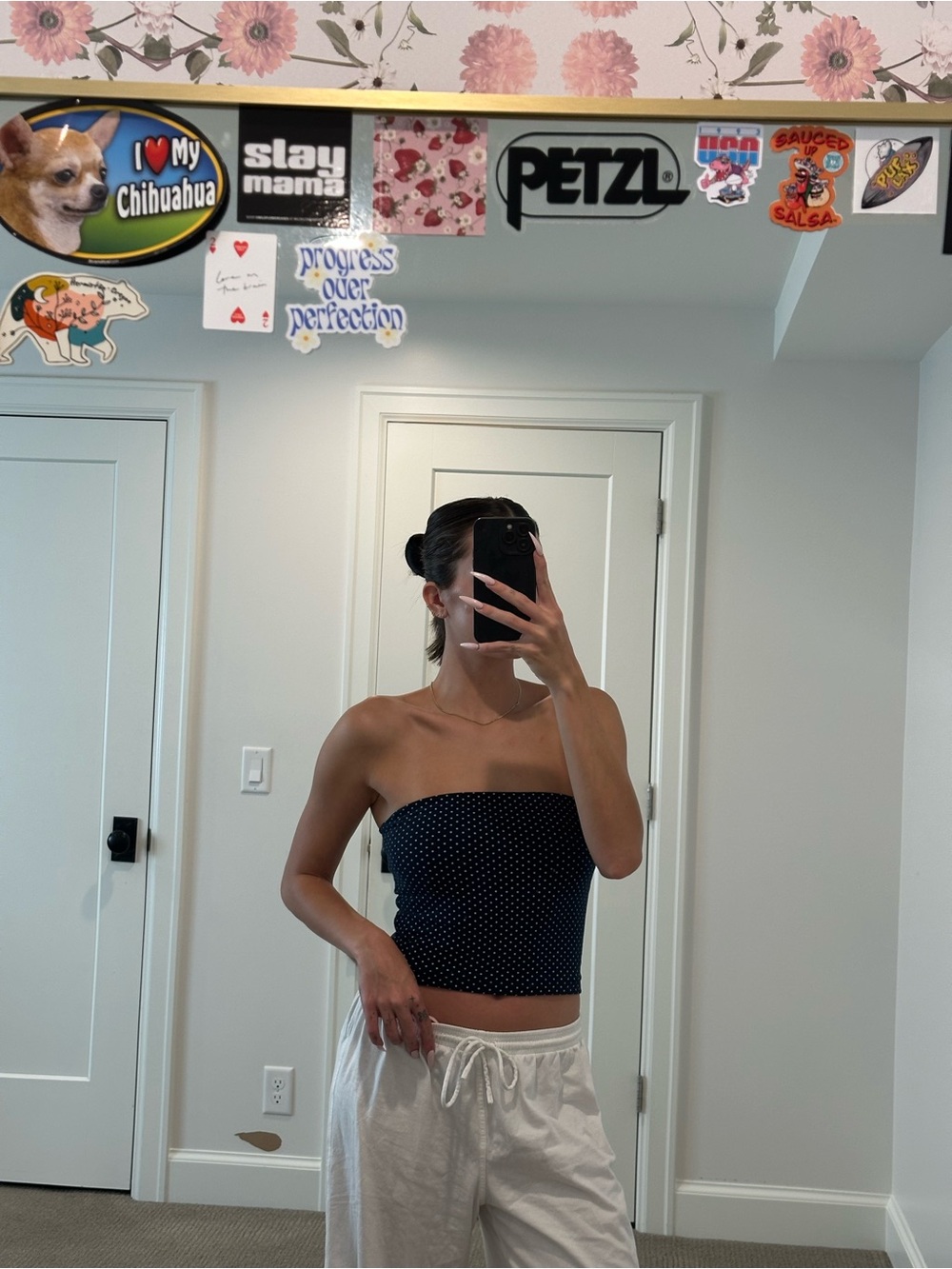 Brandy Melville Navy Polka Dot Tube Top Strapless Y2K Cami